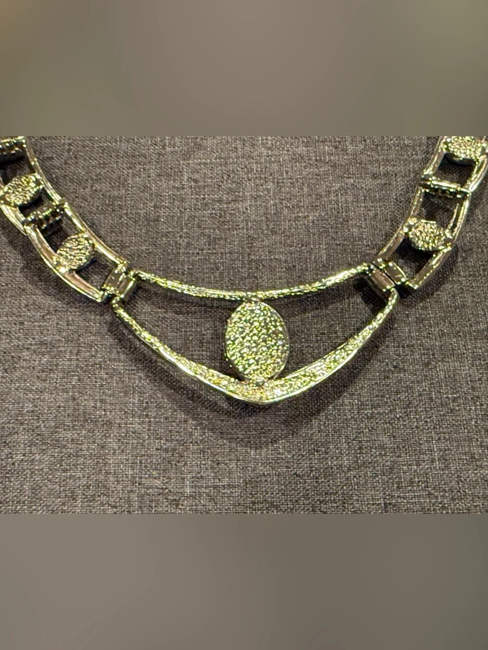 Vintage Silver Tone Black Cabochon Statement Collar Necklace Art Deco Style